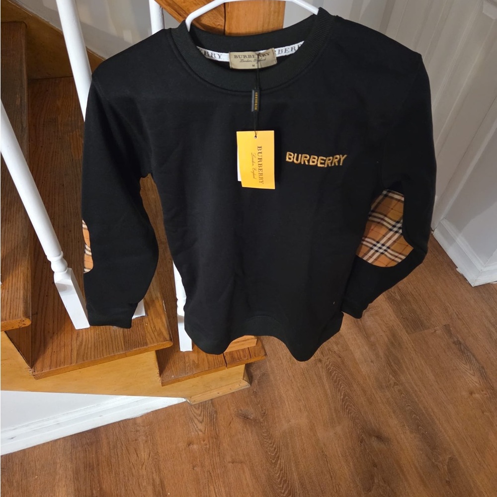 Burberry Black Men Sweatshirt with Yellow Logo and Check Elbow Patches
